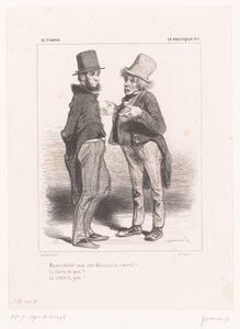 Dois homens discutem a liberdade
Mais la Liberté! mon cher Monsieur, la Liberté!!! (....) (título sobre o objecto)
Política (título da série)
La Politique (título da série sobre o objecto) de Paul Gavarni