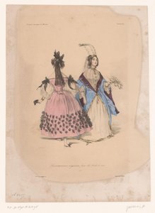 Duas mulheres em vestidos de baile
Travestissemens originaux pour les Bals de 1834 (título sobre o objecto)
Fantaisies (título da série)
Fantaisies (título da série sobre o objecto) de Paul Gavarni