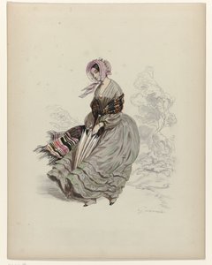 Mulher, caminhando ao vento, com guarda-sol, 1840 de Paul Gavarni