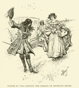 Claude du Vall Dancing the Coranto on Hounslow Heath (gravura) de Paul Hardy