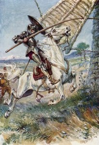 Dom Quixote correndo sua lança na vela