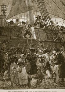 Cena na partida de Leith da Expedição Darien, ilustração de &39;História Ilustrada de Cassell na Inglaterra&39; (foto sépia) de Paul Hardy