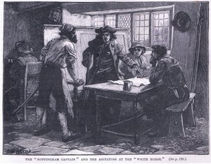 O capitão de Nottingham e os agitadores no cavalo branco AD 1817 de Paul Hardy