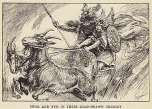 Thor e Tyr em sua carruagem puxada por cabras