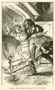 Turpin Segura a senhoria sobre o fogo (gravura) de Paul Hardy