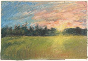 Um prado ao pôr do sol de Paul Huet