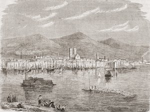 Montreal na década de 1860, gravada por Auguste Trichon (n.1814) de Paul Huet