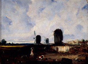 Moinhos de vento nas planícies de Montrouge, c.1820 (óleo sobre tela) de Paul Huet