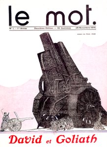David et Goliath : soldado francês enfrentando o exército alemão excessivamente armado e incapaz de manobrar, no jornal francês Le Mot 29 de novembro de Paul Iribe
