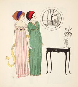 Dois vestidos de linha império do pub The Dresses of Paul Poiret. 1908 (estêncil) de Paul Iribe