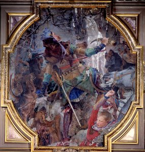 A visão de São Hubert, que foi caçar numa floresta, miraculosamente vê Deus aparecer sob a forma de um veado. Marouflee de lona de Paul Jacques Aime Baudry (1828-1886) 1882 Sol. 2,3x2,06 m Chantilly, Musee Conde de Paul Jacques Aimé Baudry