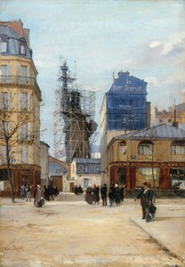 Estátua da Liberdade de Bartholdi na oficina de Gadget, Gauhier, & Cie. na Rue..., c1884.