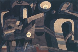 À noite, verde-indiano vermelho, sombrio, 1921. de Paul Klee