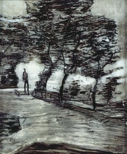 Caminho de parque, com homem alto e cão de Paul Klee