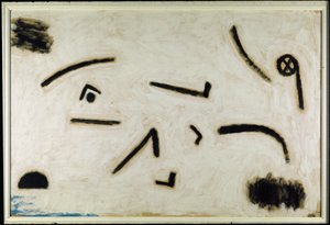 Sem título (sinais sobre fundo preto), C.1940 (cor e cola sobre papel) de Paul Klee