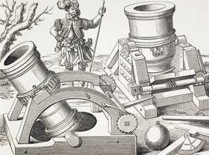 Morteiros do século XVI em carruagens móveis. de Paul Lacroix