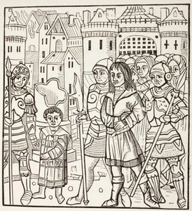 O rei São Luís, Luís Ix de França, e os seus dois irmãos, Afonso e Carlos, são capturados pelos sarracenos após a batalha de Fariskur, em abril de 1250, durante a Sétima Cruzada. de Paul Lacroix