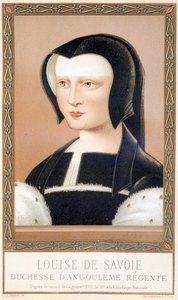 Retrato de Louise de Savoie (1476-1531), Duquesa de Angouleme e Regente de França. Cromolitografia de "Luís XII e Ana de Bretagne" de Paul Lacroix, ed. Georges Hurtrel