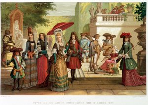 Tipos de moda sob Louis XIII e Louis XIV - em "17th century - Institutions: usages et costumes, France 1590-1700" por Paul Lacroix