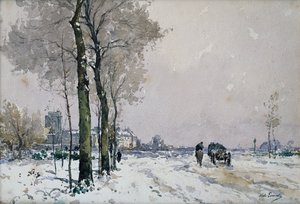 A periferia de uma cidade, Inverno (óleo sobre tela) de Paul Lecomte