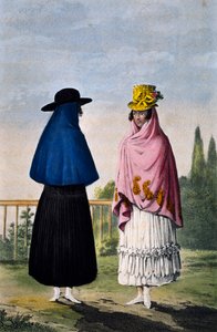 Mulher da montanha e mulher da planície, gravura de Paul Legrand, Colômbia de Paul Legrand