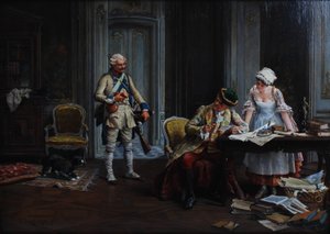 O Bilhete de Aluguer. Óleo sobre painel, assinado e datado P Jazet 1879 de Paul Léon Jazet