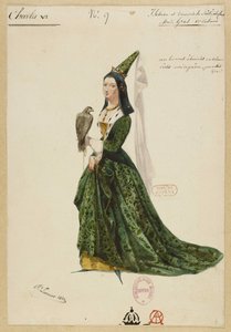 Isabel da Baviera. Figurinos para a ópera Carlos VI de Fromental Halévy, 1843.