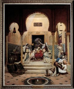 Os dançarinos orientais (barriga) num harém que distrai um pasha. Pintura de Paul Bouchard (1853-1937) 1893 Sol. 1,6x1,3 m Paris, musee d