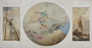 Esboço para a sala de jantar do Hôtel de Ville em Paris: Água, Terra, Ar, entre 1891 e 1892 (óleo sobre tela) de Paul Louis Delance