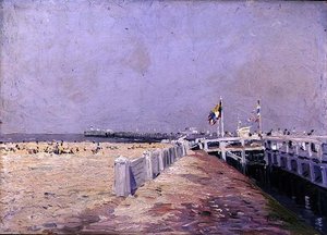 The Small Beach at Ostend (petróleo a bordo) de Paul Mathieu