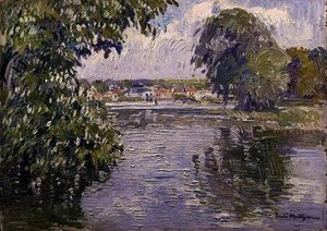 Village on the Seine (óleo sobre painel)
