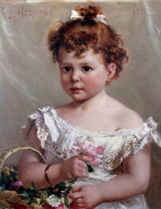 A menina na cesta ou Helene Loeb, futura Madame Victor Lyon, aos dois anos de idade Pintura de Paul Merwart (1855-1902) Sol do século XIX. 0,46x0,38 m