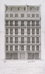 Projeto para um bloco de apartamentos do estilo Haussmann na rue de la Paix, Paris, c.1860 de Paul Mesnard