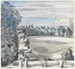 Paisagem com Gralhas, c.1913-14 (giz preto e aquarela sobre papel)