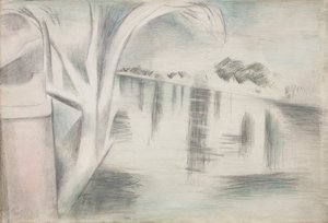 Rio e árvores de Paul Nash