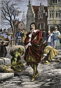 René Descartes a passear pelas ruas de Amesterdão de Paul Phillipoteaux
