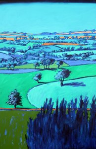 Paisagem azul (acrílico a bordo) de Paul Powis