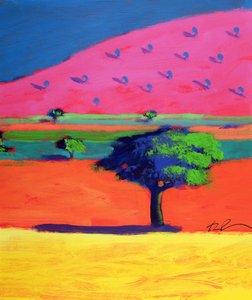 Pink Hill (acrílico no cartão) de Paul Powis