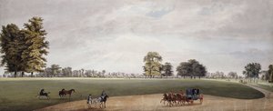 Uma carruagem no parque em Luton sendo recebida por cavaleiros e frisking potros, de Paul Sandby