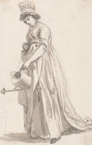 Uma garota com um regador voltado para a esquerda - Sarah Hough, Sra. TP Sandby&39;s Nursery Criada de Paul Sandby