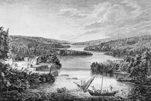 Uma visão de Miramichi, um assentamento francês no Golfo de St Laurence, 1760 de Paul Sandby