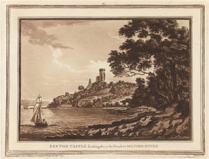 Castelo de Benton, olhando para o alcance de Milford Haven de Paul Sandby