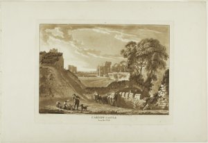 O Castelo de Cardiff visto do Ocidente, prato dois de Doze vistas do País de Gales de Paul Sandby