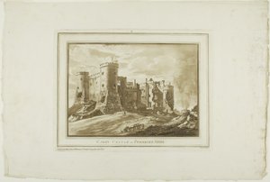 Castelo de Carey em Pembroke Shire, de Twelve Views in Aquatinta de Desenhos feitos no local em South Wales de Paul Sandby