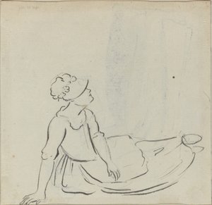Garota com um gorro reclinado [verso] de Paul Sandby
