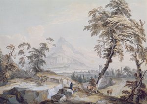 Paisagem italiana com viajantes, nº 1 (w - c no papel) de Paul Sandby