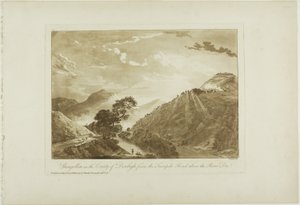 Llangollin no condado de Denbigh, da estrada Turnpike acima do rio Dee de Paul Sandby