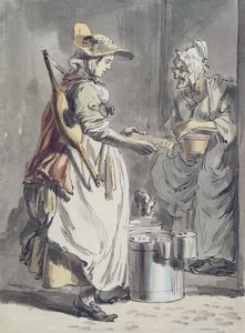 London Cries: A Milkmaid, c.1759 (pincel de caneta e tinta, aquarela e grafite sobre papel) de Paul Sandby