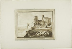 Castelo de Manorbier em Pembrokeshire, de Twelve Views in Aquatinta de desenhos feitos no local em South Wales de Paul Sandby
