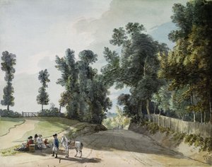 A caminho de Tonbridge: viajantes descansando em uma faixa ao lado da estrada, de Paul Sandby